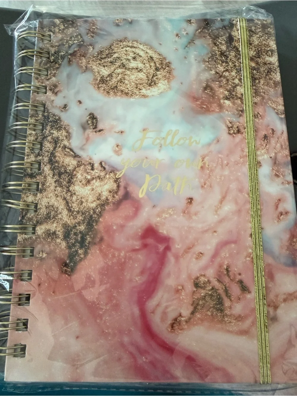 NWOT Marble Cover Spiral Notebook with Gold Accents - Pink & Gold